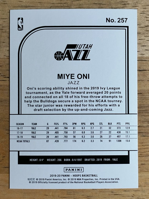 2019-20 Hoops #257 Miye Oni RC