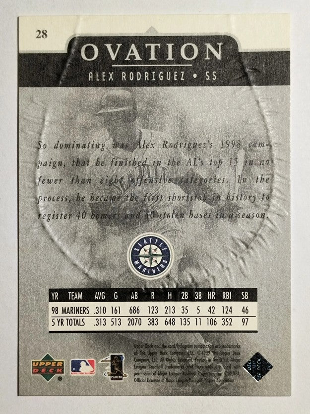 1999 Upper Deck Ovation #28 Alex Rodriguez