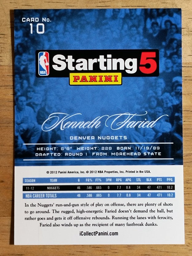 2012-13 NBA Starting Five #10 Kenneth Faried