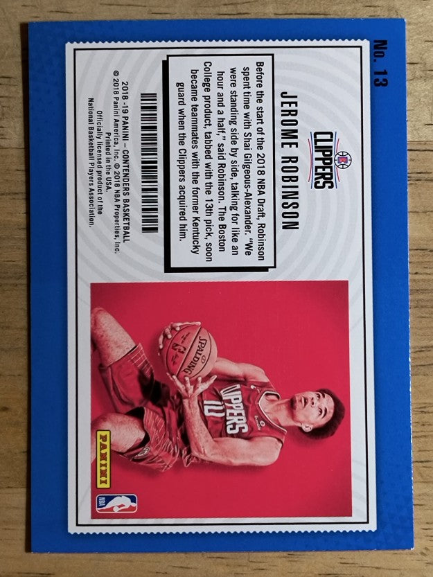 2018-19 Panini Contenders Lottery Ticket #13 Jerome Robinson