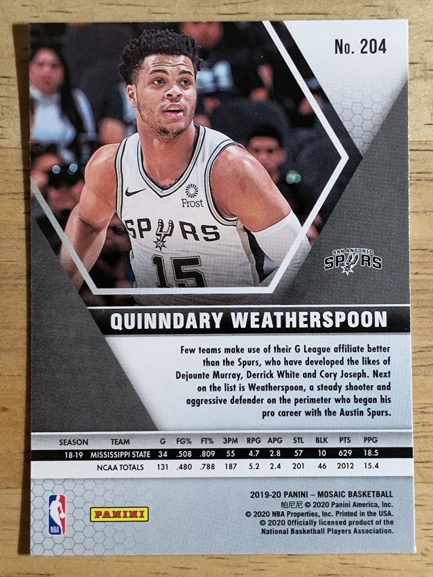 2019-20 Panini Mosaic #204 Quinndary Weatherspoon RC