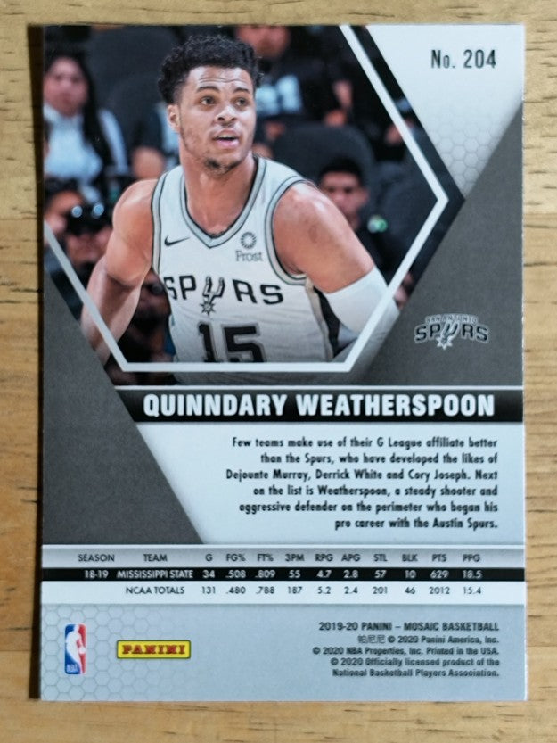 2019-20 Panini Mosaic #204 Quinndary Weatherspoon RC
