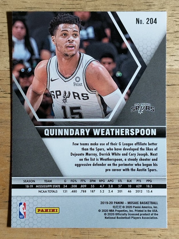 2019-20 Panini Mosaic #204 Quinndary Weatherspoon RC