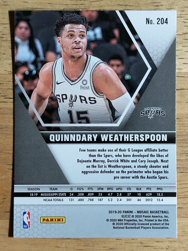 2019-20 Panini Mosaic #204 Quinndary Weatherspoon RC