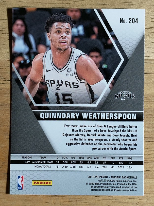 2019-20 Panini Mosaic #204 Quinndary Weatherspoon RC
