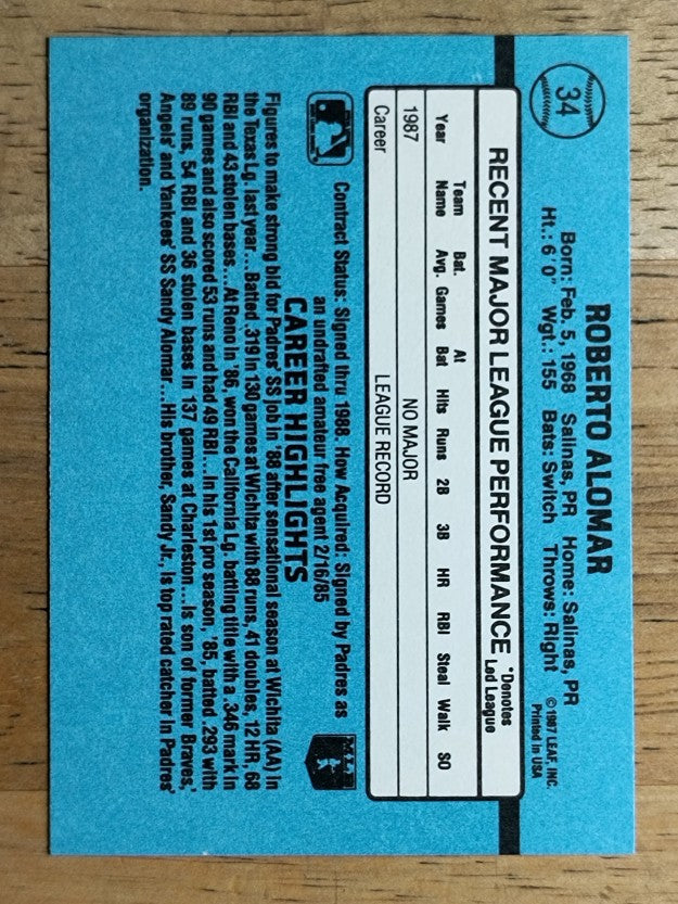 1988 Donruss #34 Roberto Alomar RC