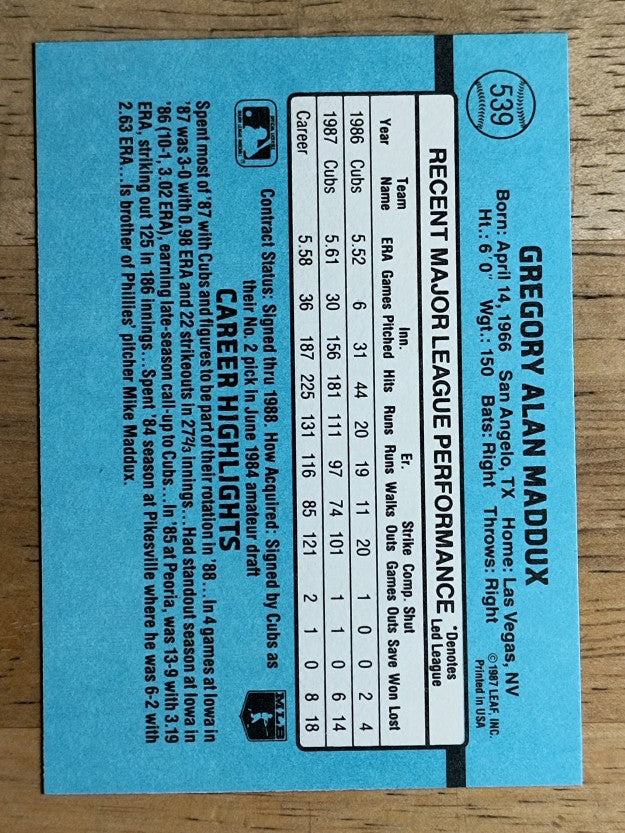 1988 Donruss #539 Greg Maddux