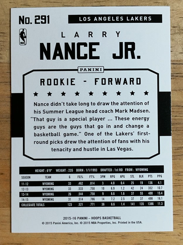 2015-16 Hoops #291 Larry Nance Jr. RC