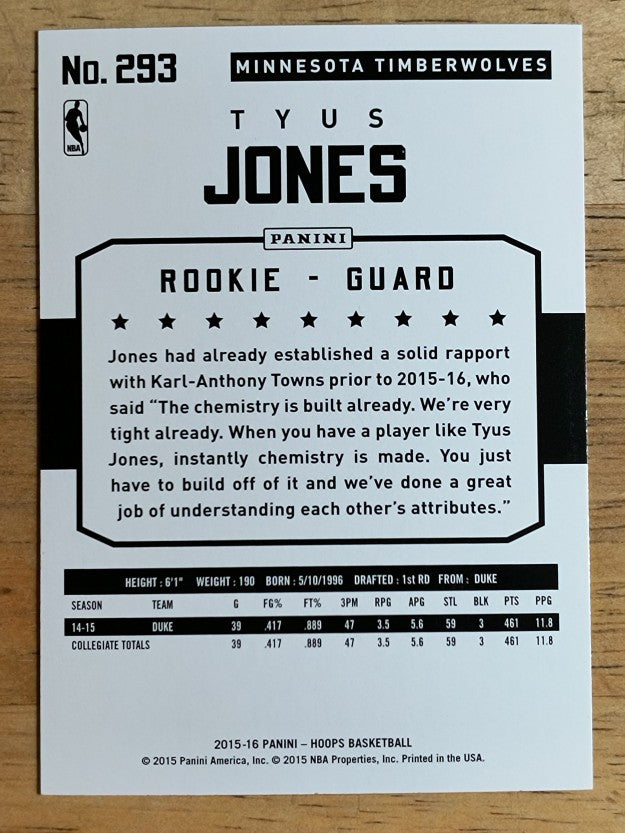 2015-16 Hoops #293 Tyus Jones RC