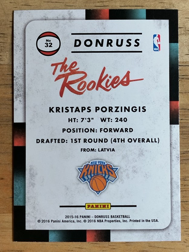 2015-16 Donruss The Rookies #32 Kristaps Porzingis