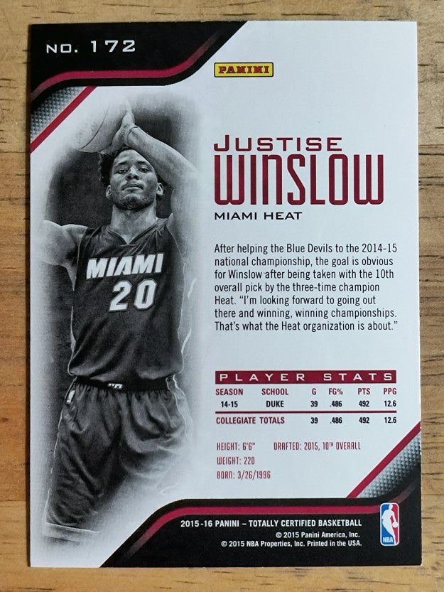 2015-16 Totally Certified #172 Justise Winslow RC