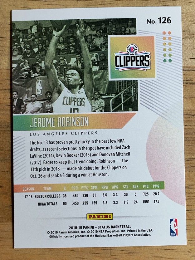 2018-19 Panini Status #126 Jerome Robinson RC
