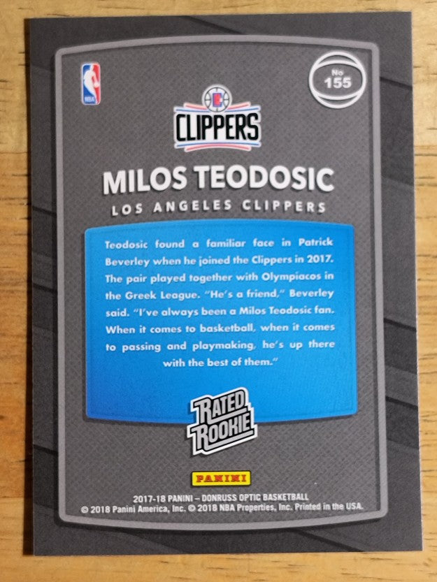 2017-18 Donruss Optic #155 Milos Teodosic RR RC