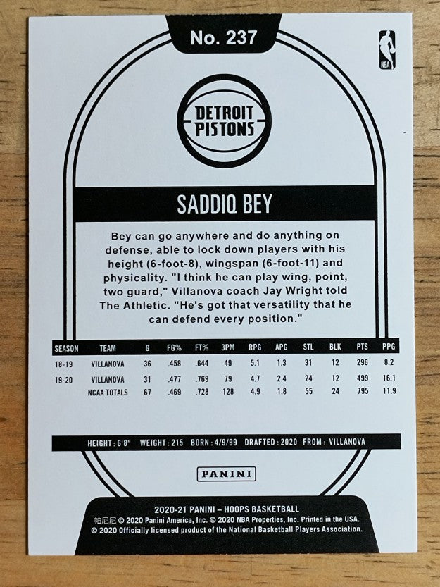 2020-21 Hoops #237 Saddiq Bey RC