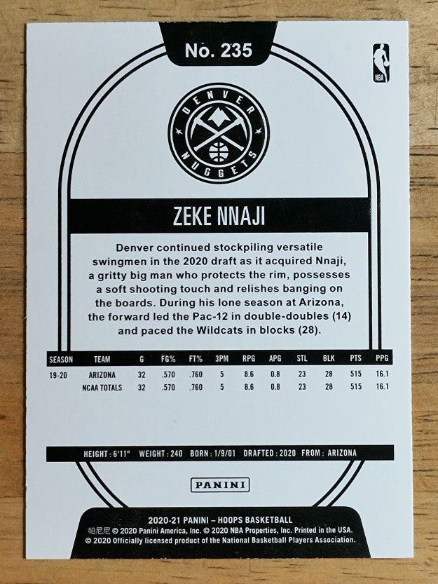 2020-21 Hoops #235 Zeke Nnaji RC