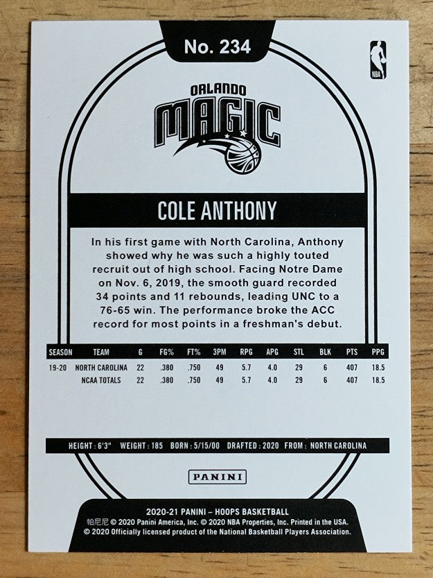 2020-21 Hoops #234 Cole Anthony RC (NM)