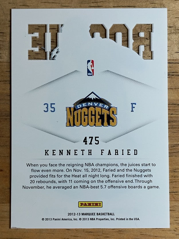 2012-13 Panini Marquee #475 Kenneth Faried RC