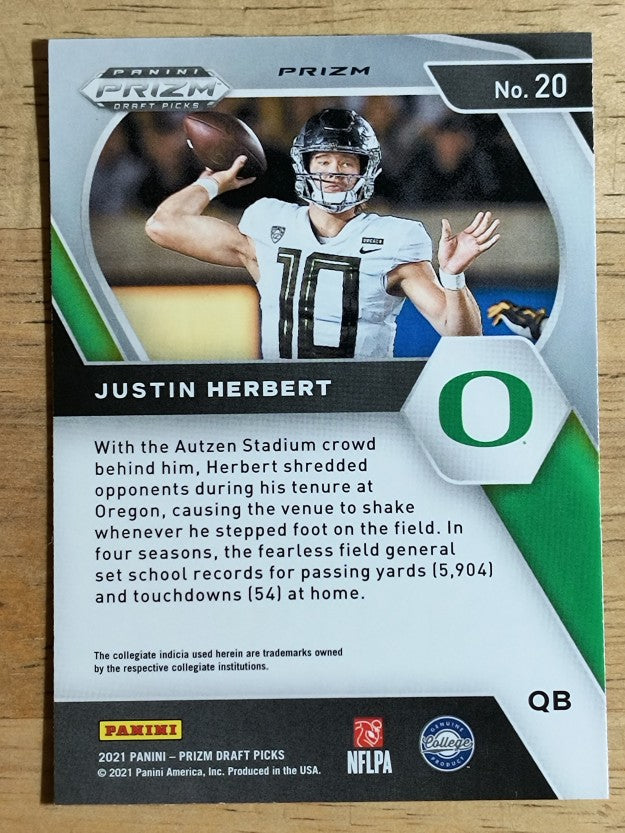 2021 Panini Prizm Draft Picks Prizms Orange Ice #20 Justin Herbert