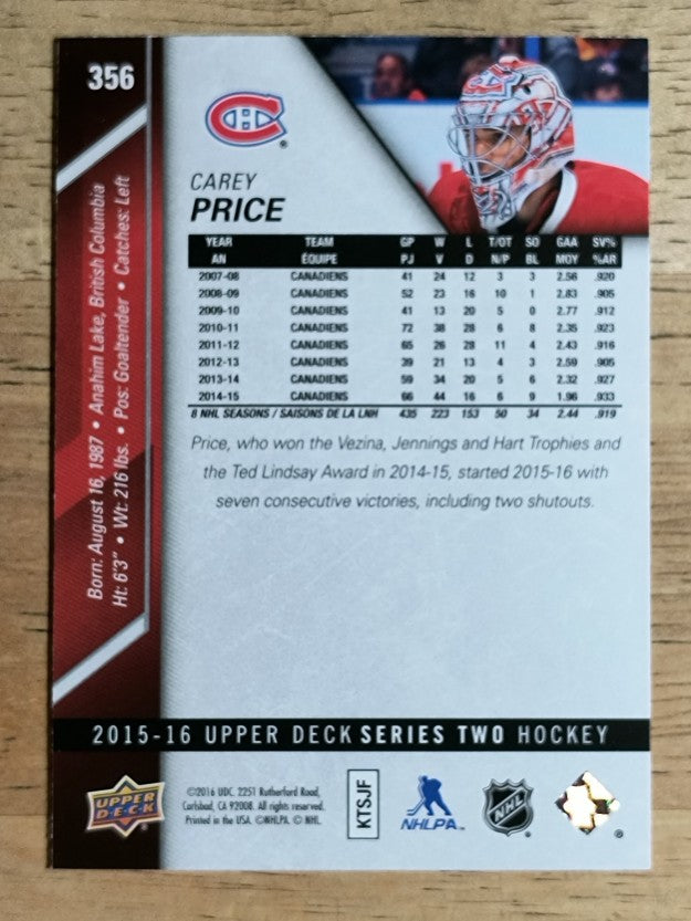2015-16 Upper Deck #356 Carey Price