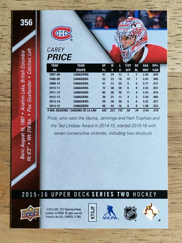 2015-16 Upper Deck #356 Carey Price