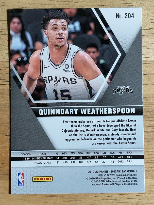 2019-20 Panini Mosaic #204 Quinndary Weatherspoon RC