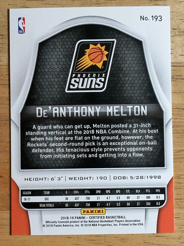 2018-19 Certified #193 De'Anthony Melton RC