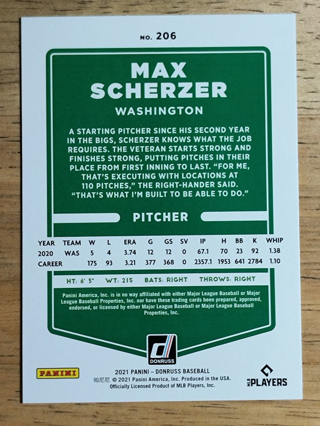 2021 Donruss Variations #206 Max Scherzer