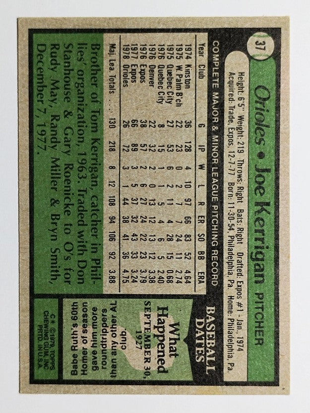 1979 Topps #37 Joe Kerrigan DP (EX)