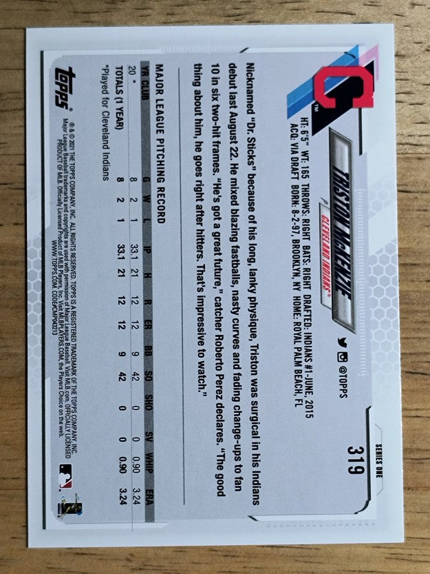 2021 Topps #319 Triston McKenzie RC