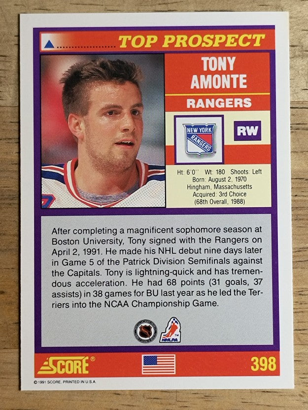 1991-92 Score American #398 Tony Amonte TP RC