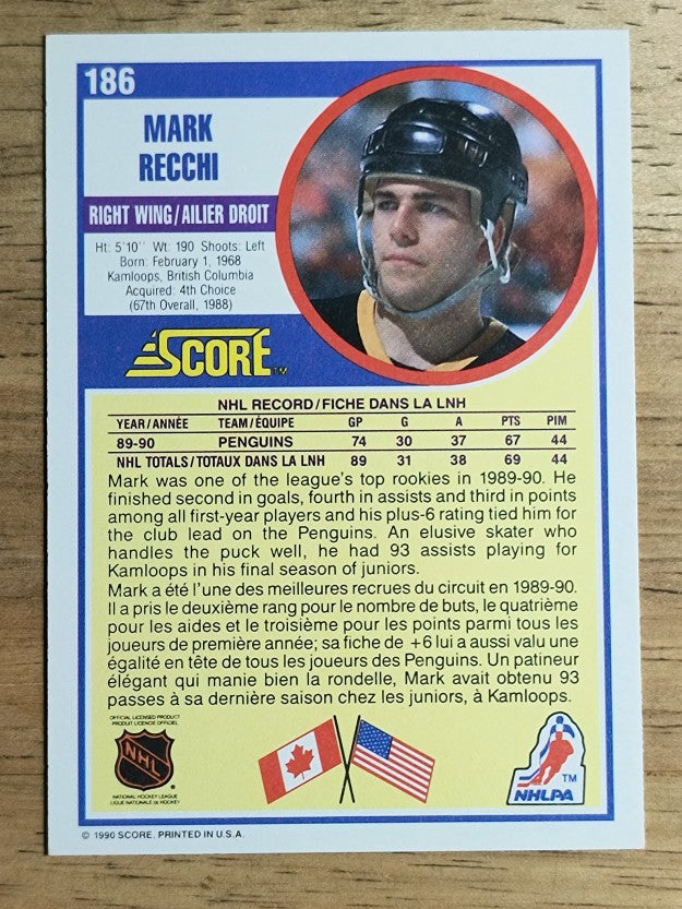 1990-91 Score Canadian #186 Mark Recchi RC
