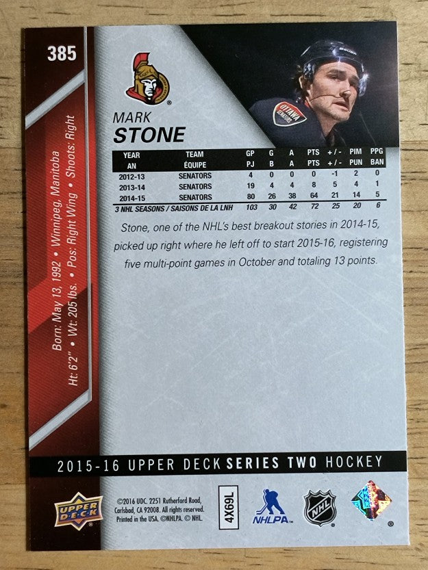 2015-16 Upper Deck #385 Mark Stone