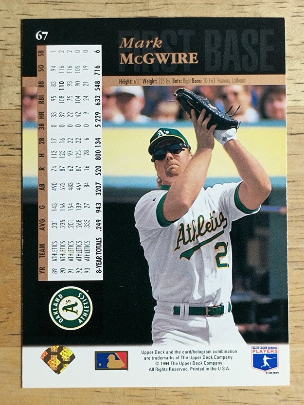 1994 Upper Deck #67 Mark McGwire