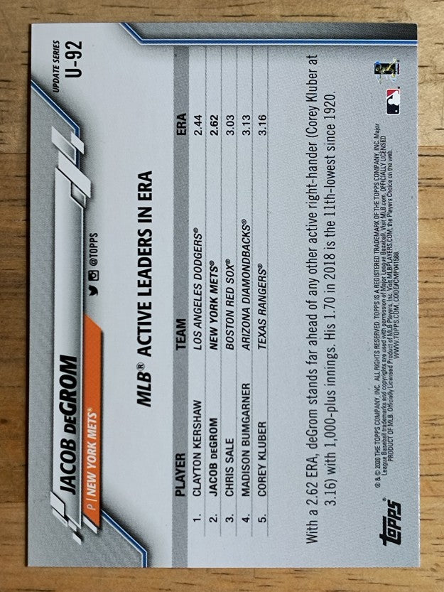 2020 Topps Update #U92 Jacob deGrom