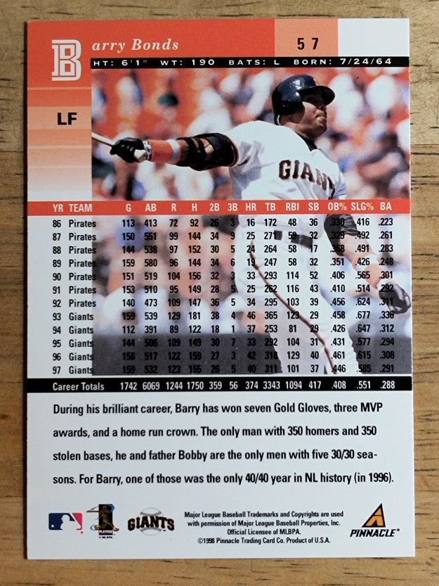 1998 Pinnacle Plus #57 Barry Bonds