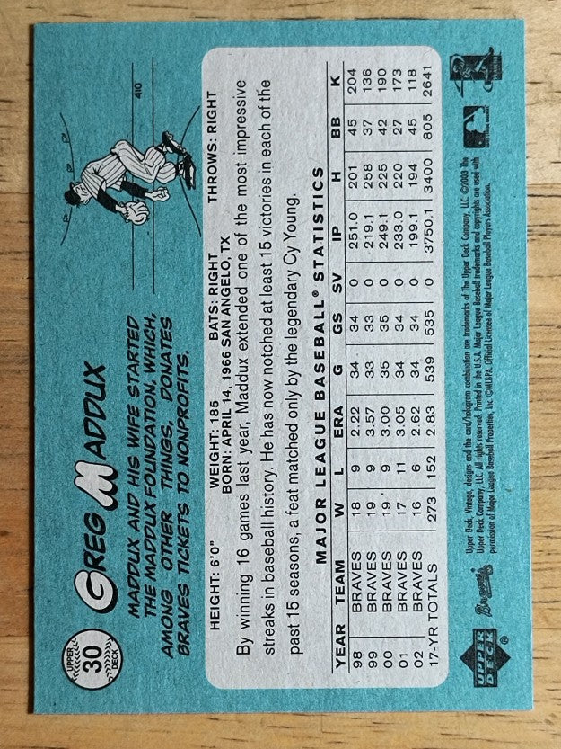 2003 Upper Deck Vintage #30 Greg Maddux