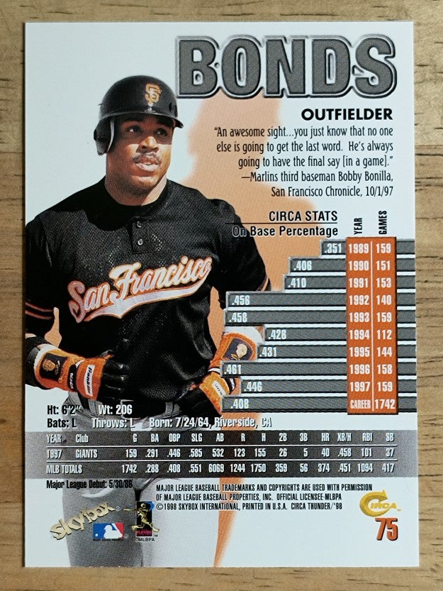 1998 Circa Thunder #75 Barry Bonds