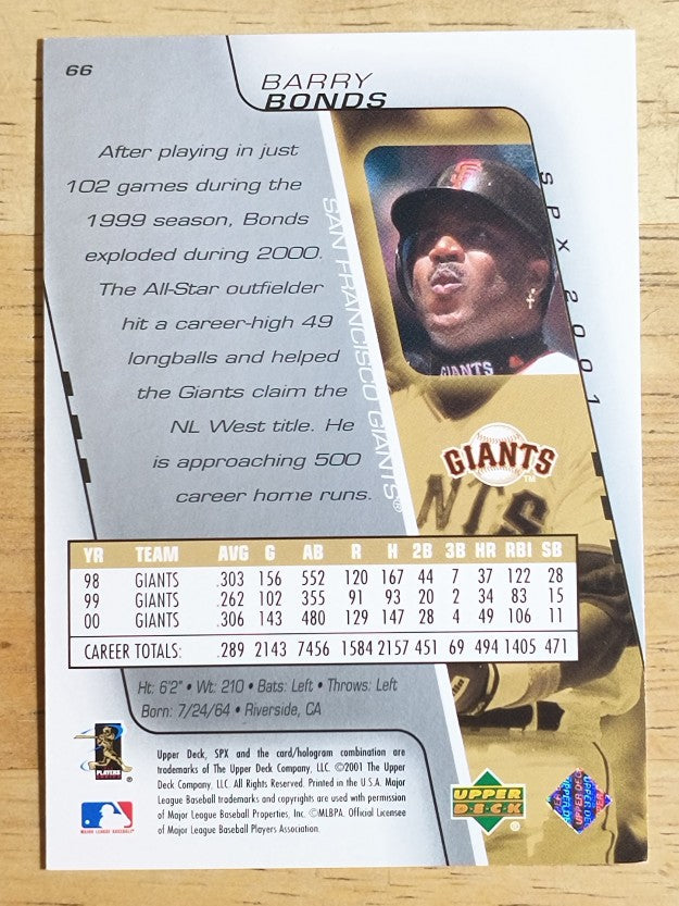 2001 SPx #66 Barry Bonds