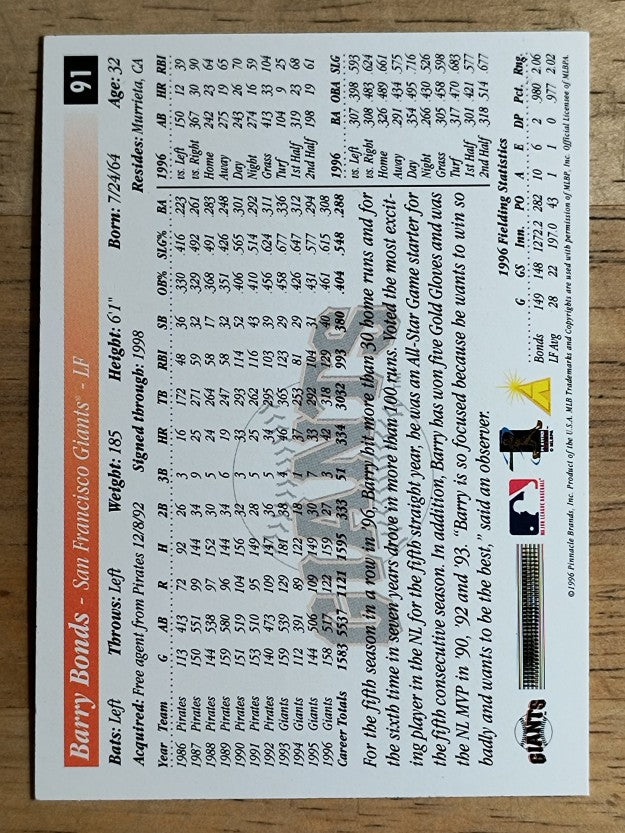 1997 Score Premium Stock #91 Barry Bonds
