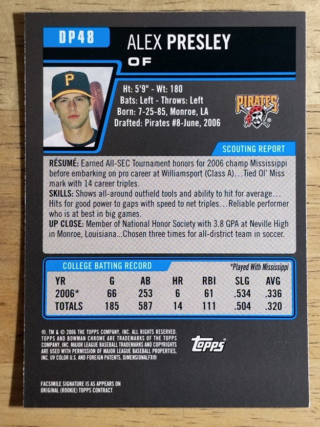 2006 Bowman Chrome Draft Draft Picks #48 Alex Presley