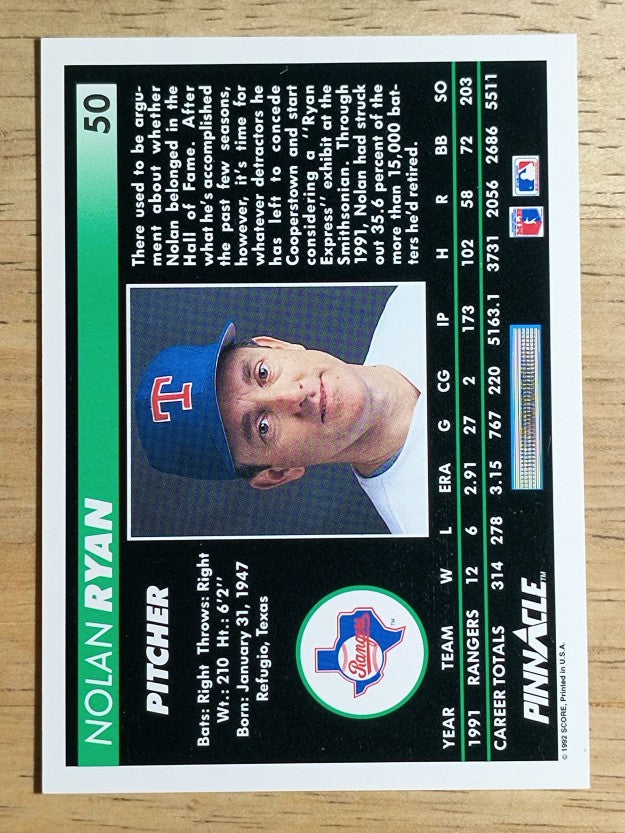 1992 Pinnacle #50 Nolan Ryan