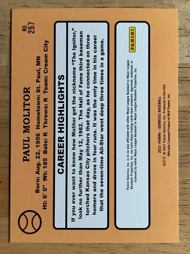 2021 Donruss Variations #257 Paul Molitor RETRO