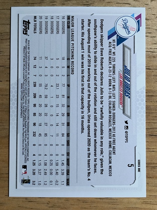 2021 Topps #5 Julio Urias