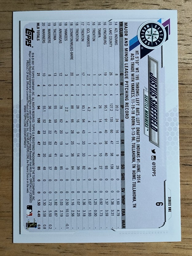 2021 Topps #6 Justus Sheffield