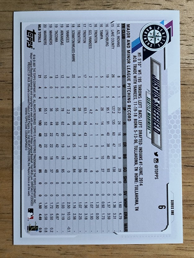 2021 Topps #6 Justus Sheffield