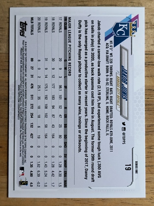 2021 Topps #19 Jakob Junis
