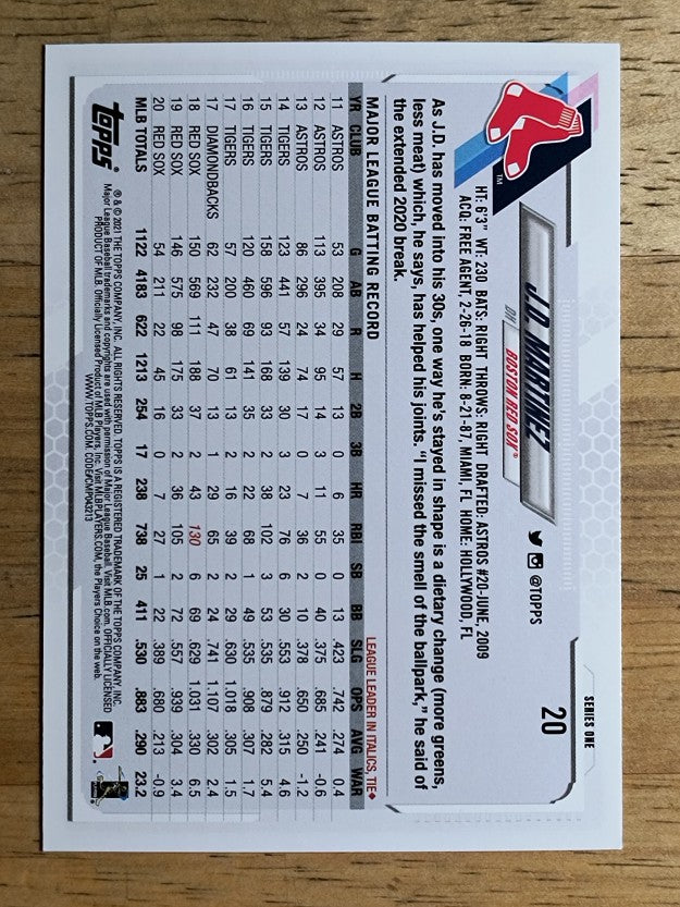 2021 Topps #20 J.D. Martinez