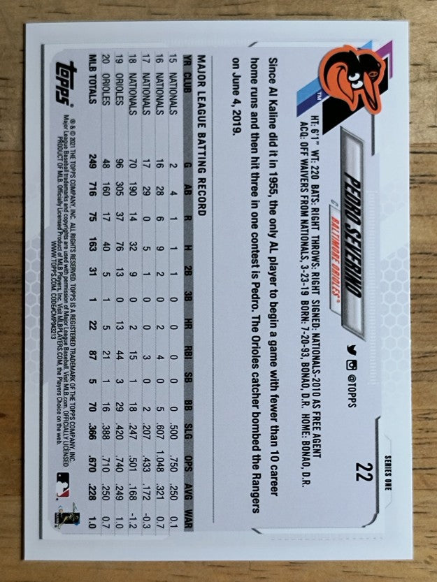 2021 Topps #22 Pedro Severino