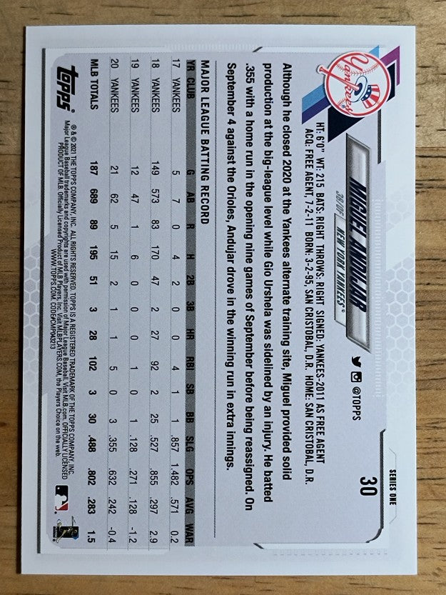 2021 Topps #30 Miguel Andujar