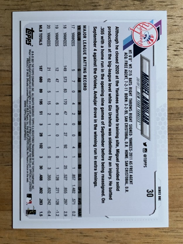 2021 Topps #30 Miguel Andujar